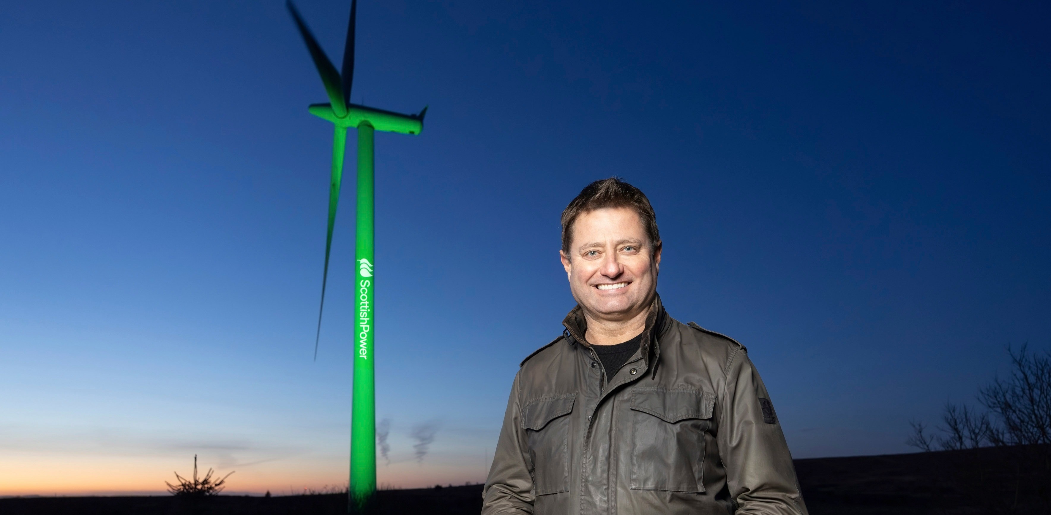 George clarke in the dark at whitelee wind farm