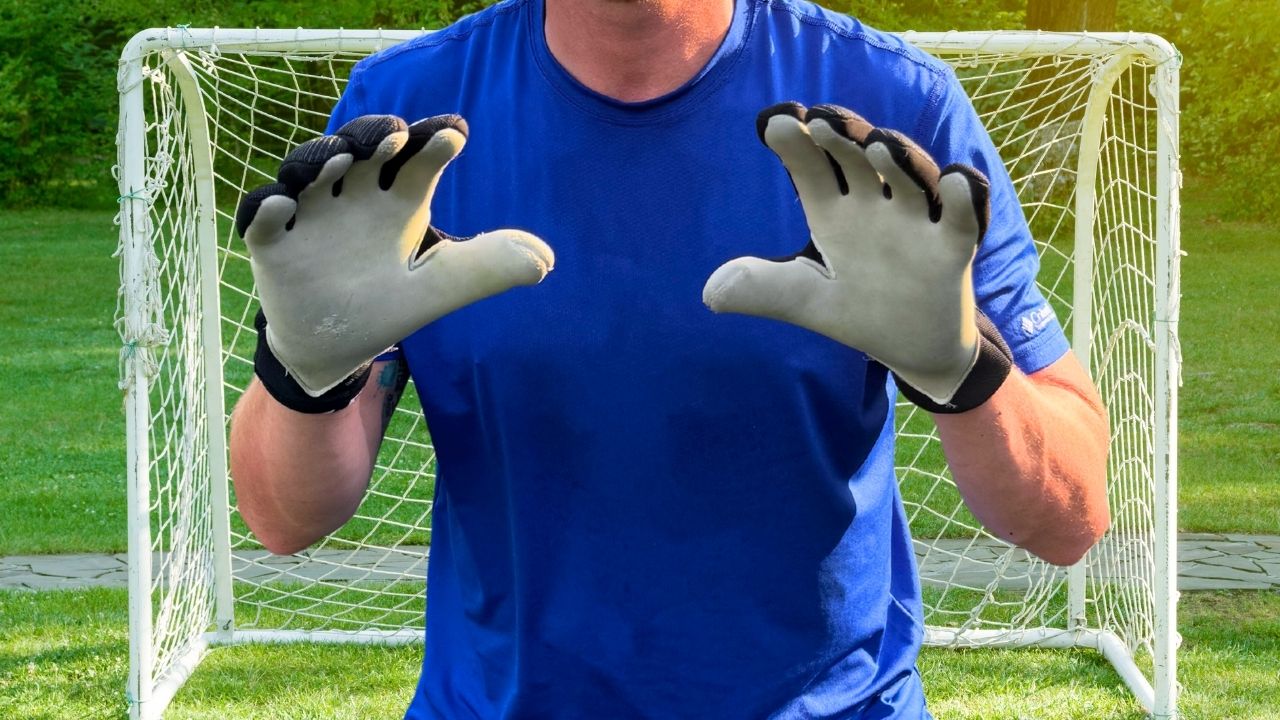 Goalie wearing goalie gloves