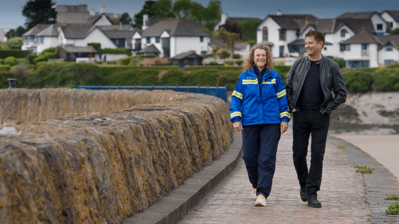 George Clarke and Rebecca on a walk discussing greener living 
