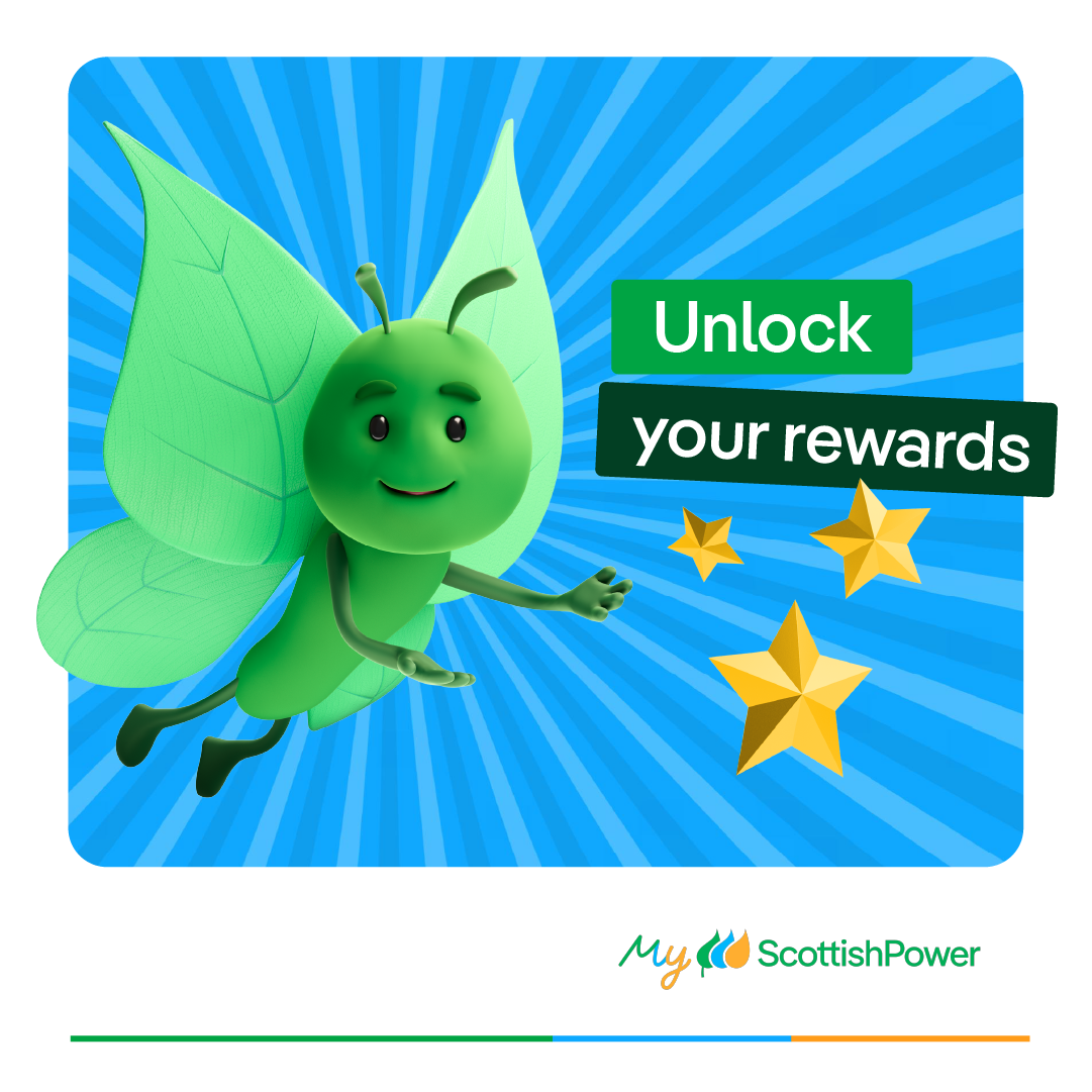 Bruce flying with stars on a blue starburst background with the text ‘Unlock your rewards’