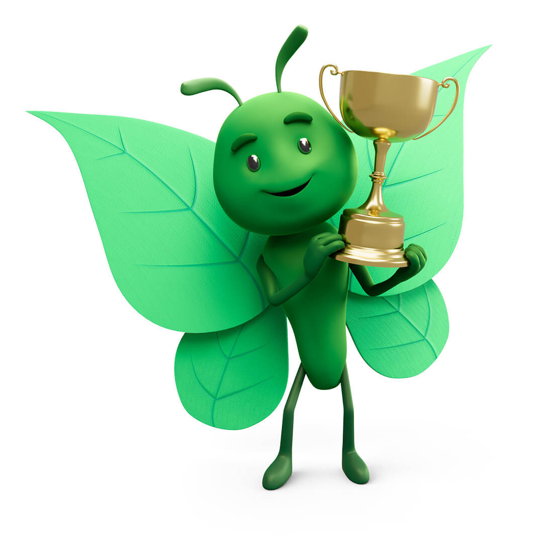 Bruce the ScottishPower mascot holding a gold trophy.