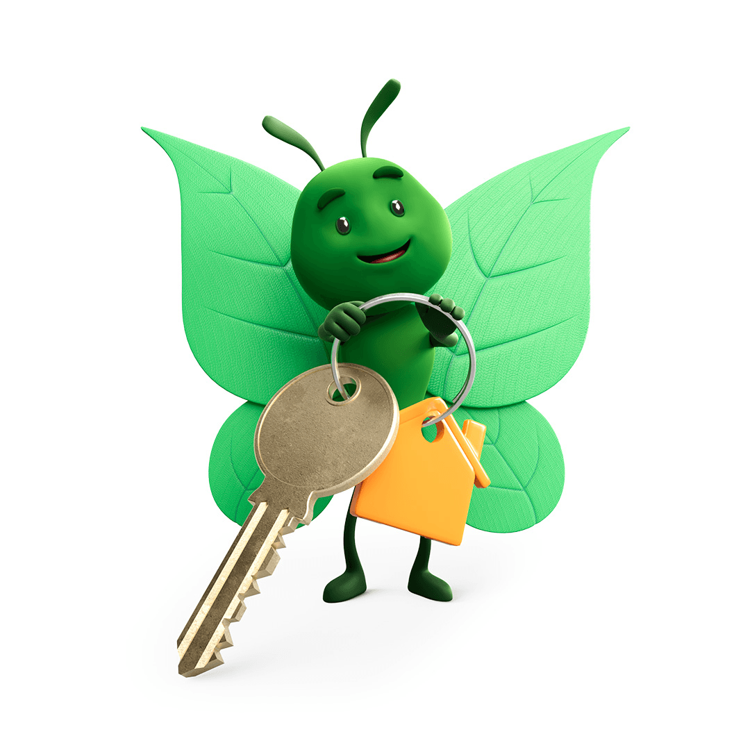Bruce the butterfly holding house keys