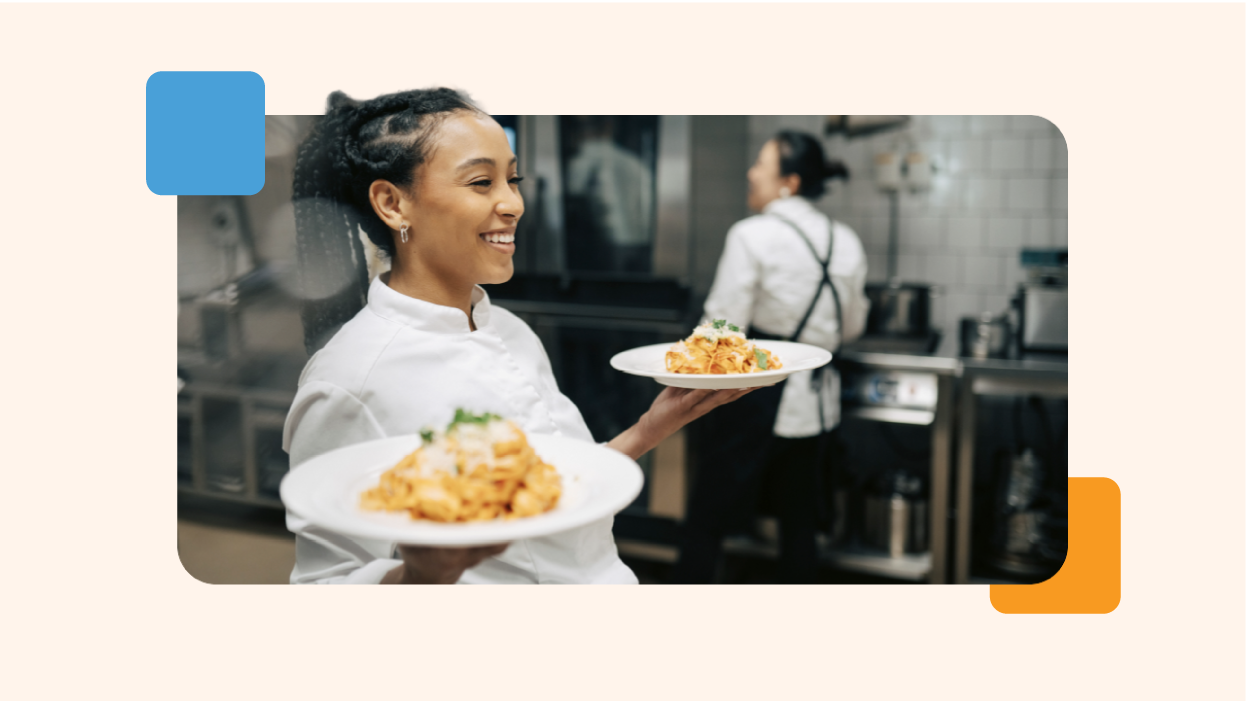 Catering professional serving freshly prepared meals in a commercial kitchen, highlighting food service operations, hospitality standards and catering solutions for healthcare and business organisations.