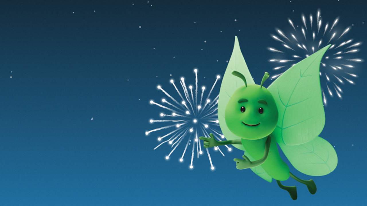 Bruce the butterfly flying in the night sky