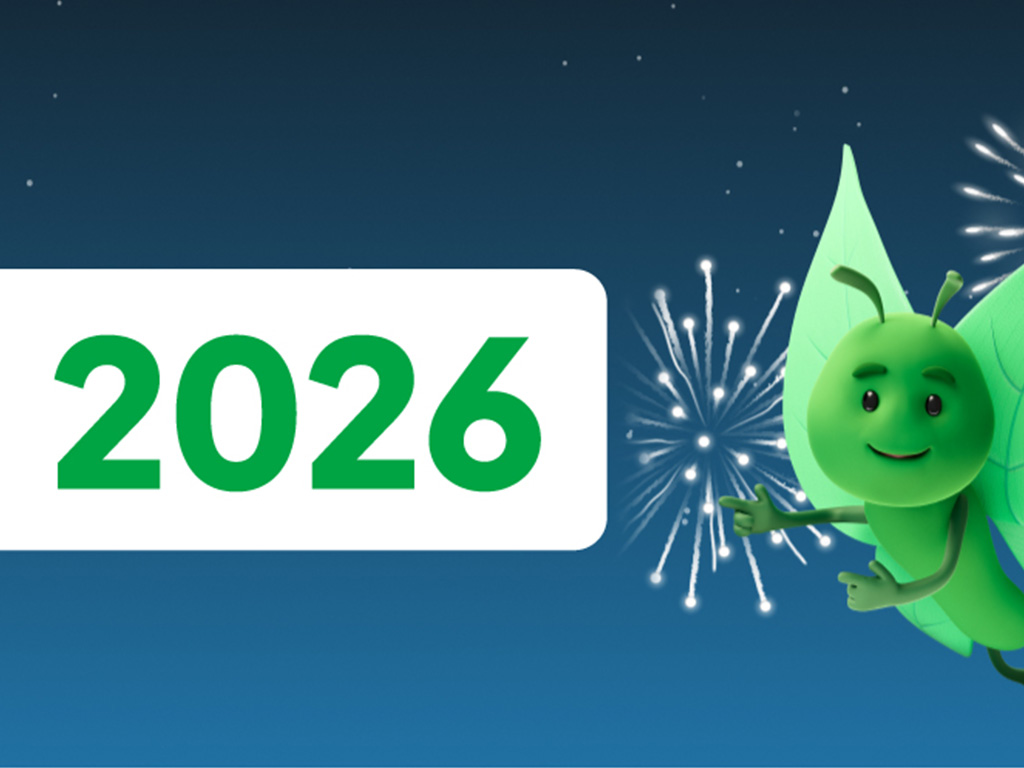 Bruce the butterfly with 2026 banner
