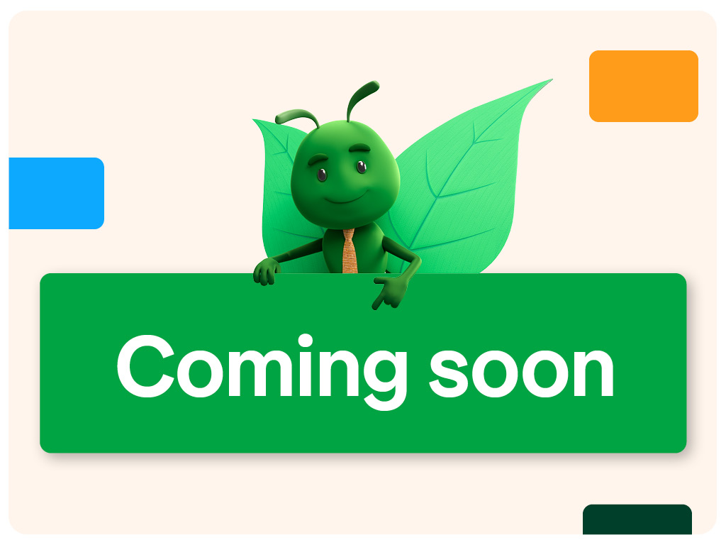 Bruce the butterfly holding a coming soon banner