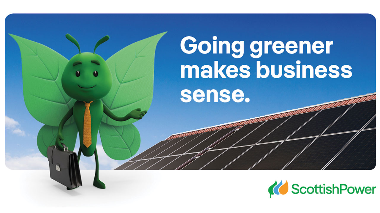 bruce the butterfly with suitcase and solar panels on a roof