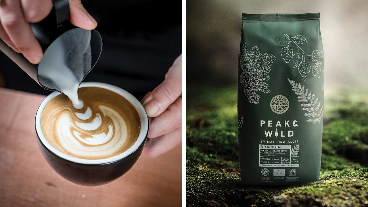 image of packet of coffee beans and a made coffee