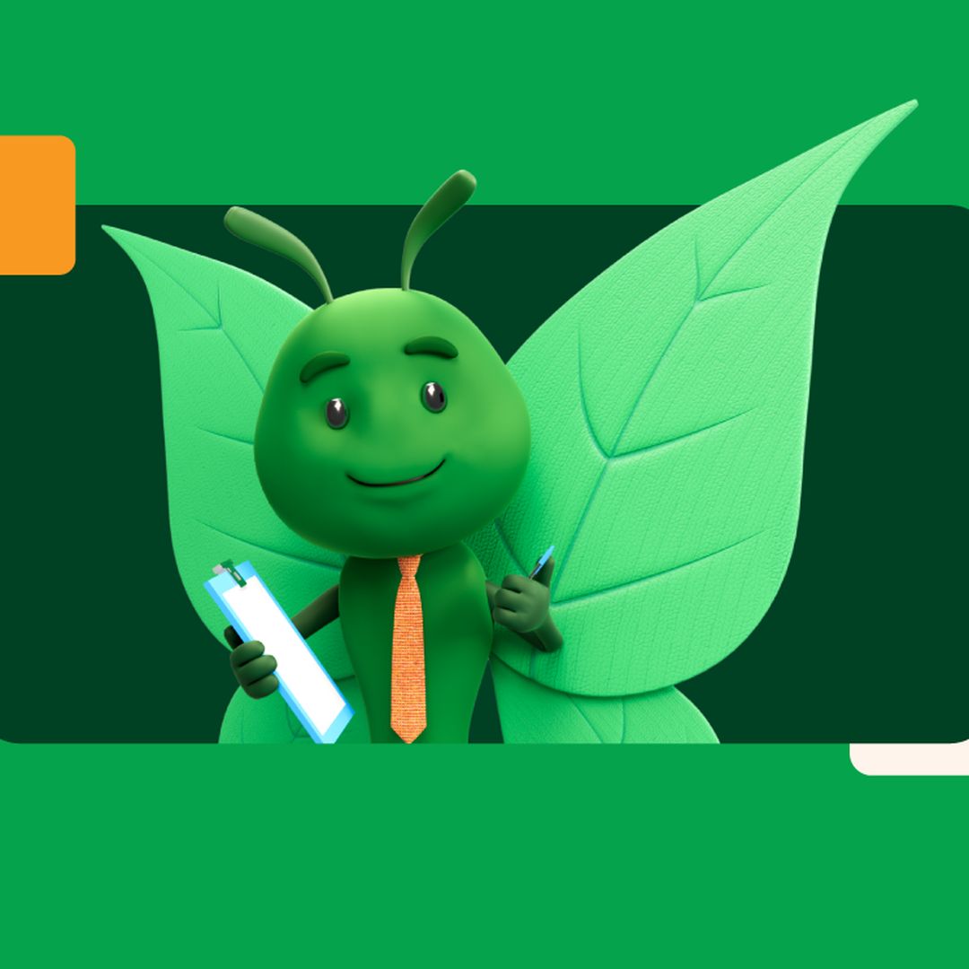 Bruce with clipboard on dark green background