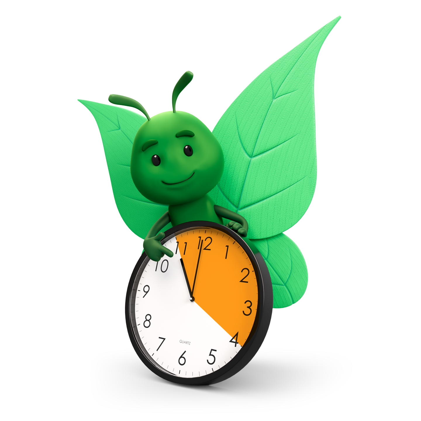 bruce the butterfly with a clock