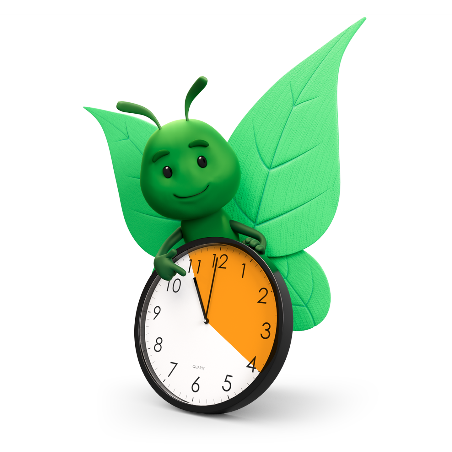 Bruce the butterfly holding a clock