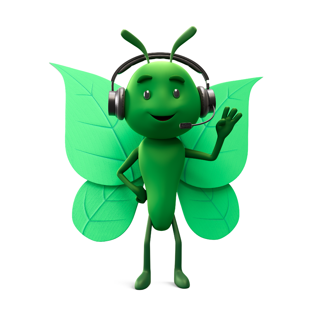 Bruce the butterfly with a headset on