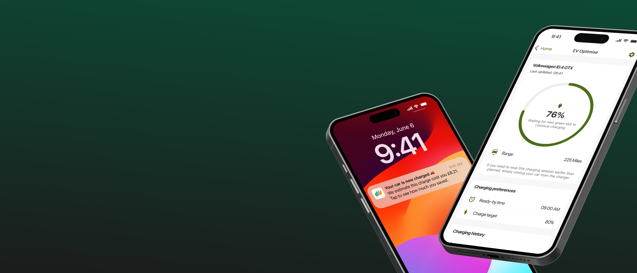 iPhones with EV Optimise waiting for next green slot screen and notification