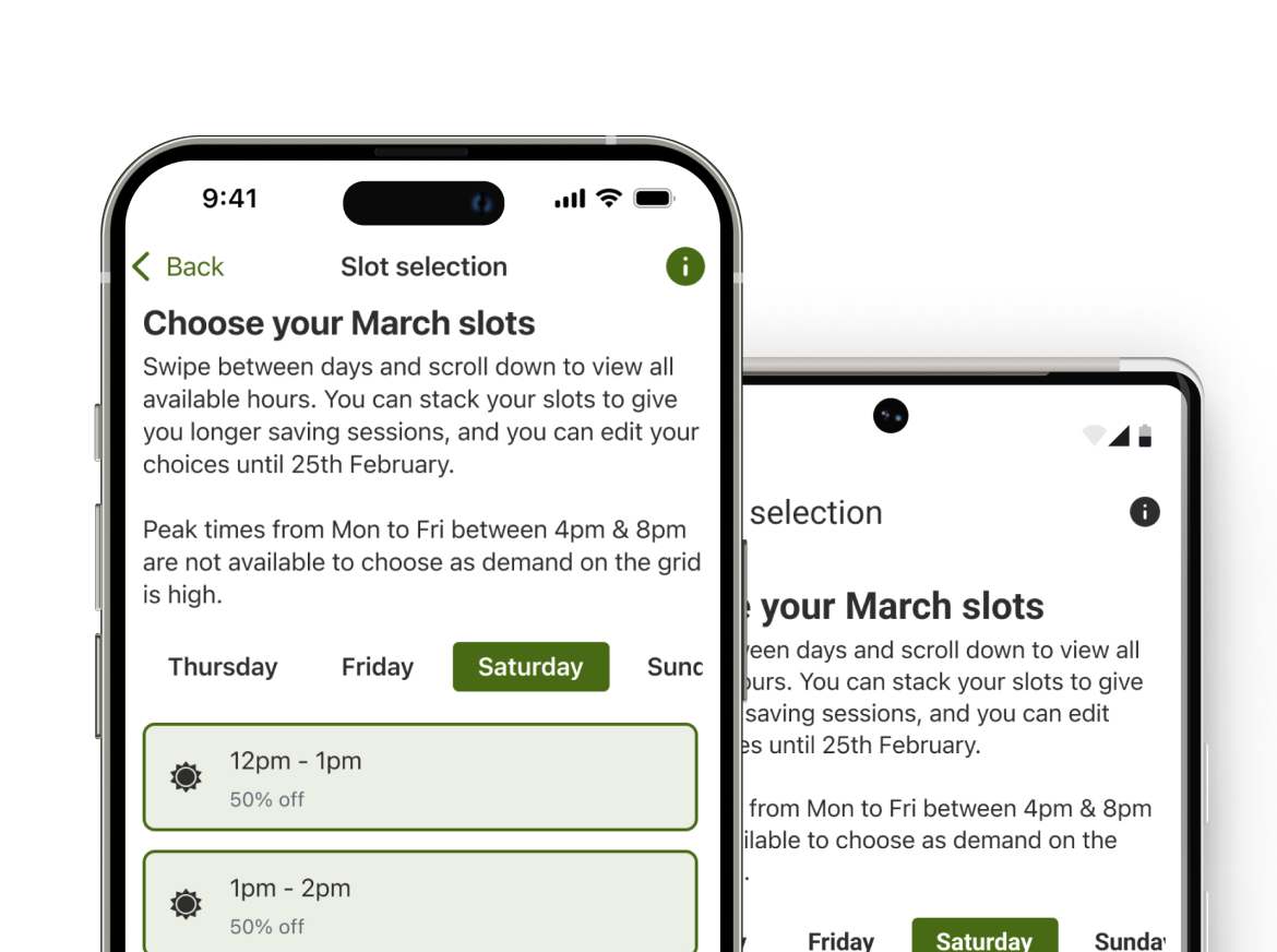 mobile phone displaying choose slots screen