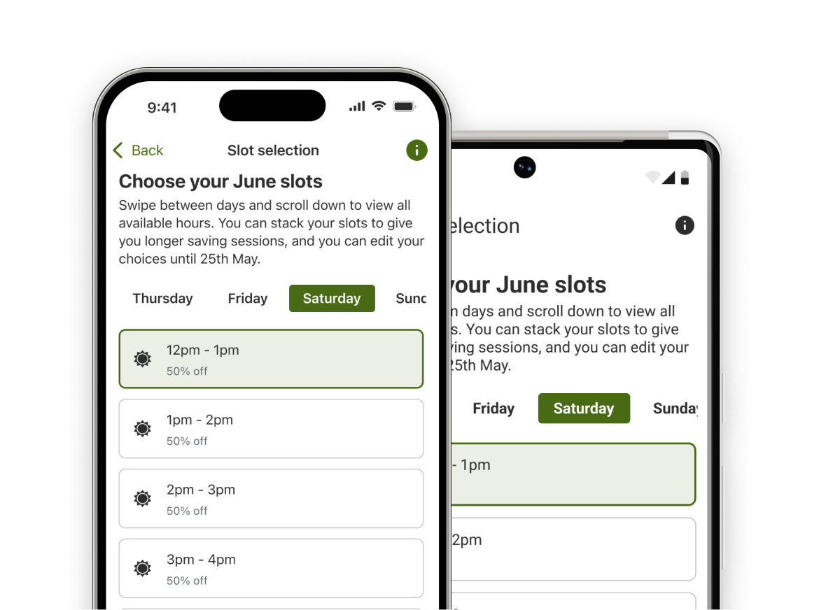 mobile phone displaying choose slots screen