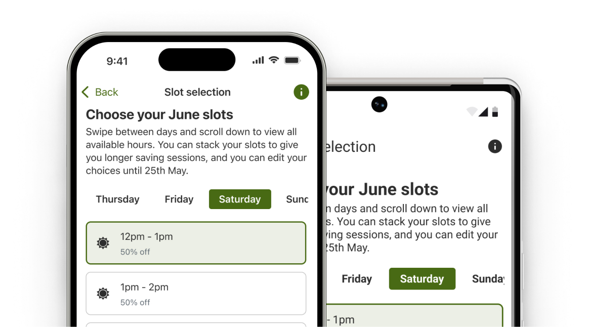 mobile phone displaying choose slots screen
