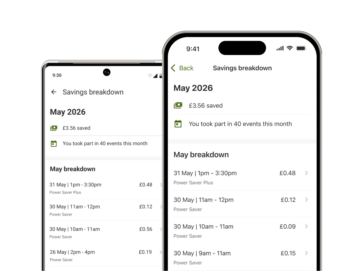 mobile phone displaying savings breakdown screen
