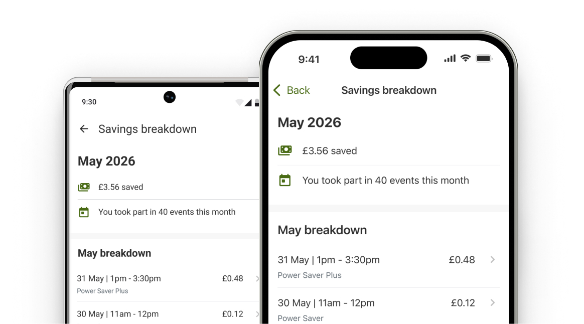 mobile phone displaying savings breakdown screen