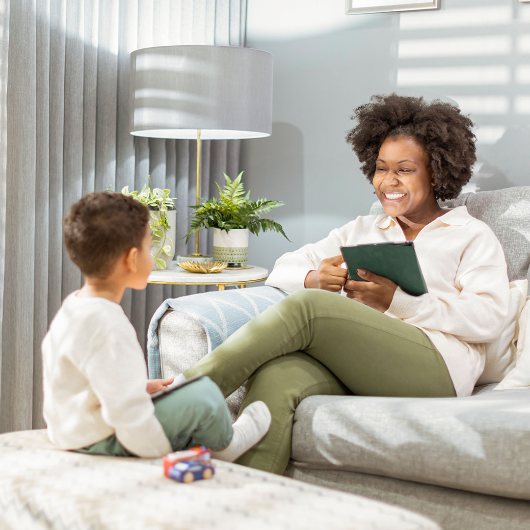 woman and child at home