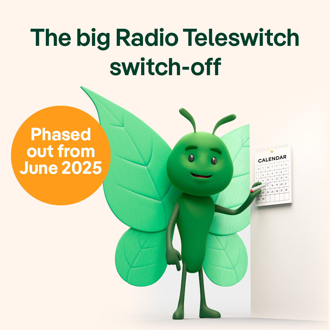 The big Radio Teleswitch switch-off, Phased out from June 2025 - Bruce the butterfly marking a random date in a calendar